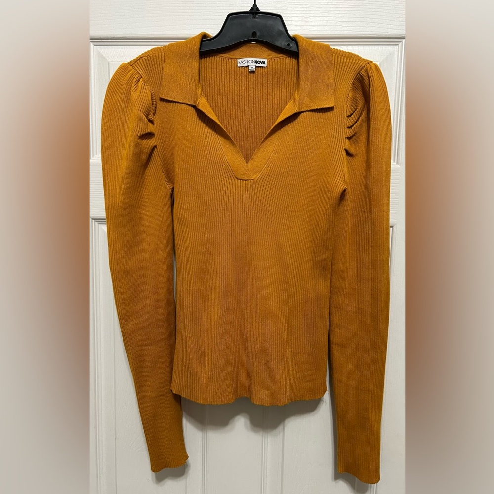 Fashion Nova Burnt Yellow Long Sleeve Sweater